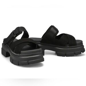 UGG Ashton Black Platform Slide Sandals Size 9 Women’s Chunky Criss Cross Strap